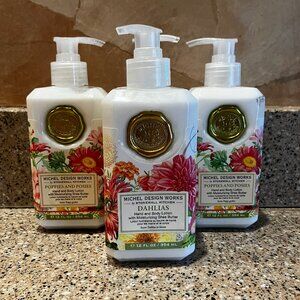 Michel Design Works Dahlia and Poppies & Poses 4 Hand and Body Lotion!! NEW